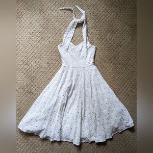 Diane Von Furstenburg White Cotton Eyelet Fit and Flare Dress